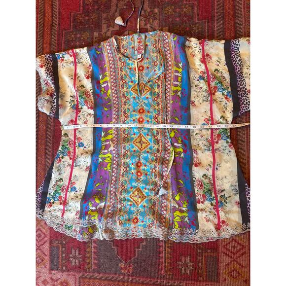 Johnny Was Multicolor Dolman Sleeve Tunic Eyelet Trim, Rayon Small - Picture 8 of 11